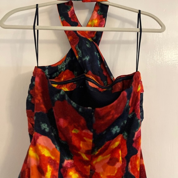Cinq à Sept Trini Satin Floral Halter Neck Mini Wrap Dress, Size 2 - Picture 11 of 14